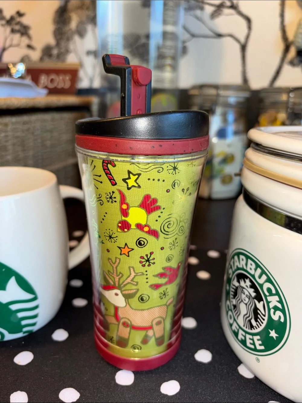 EUC STARBUCKS BUNDLE. One porcelain Canister, two Coffee cups and a kids to go c